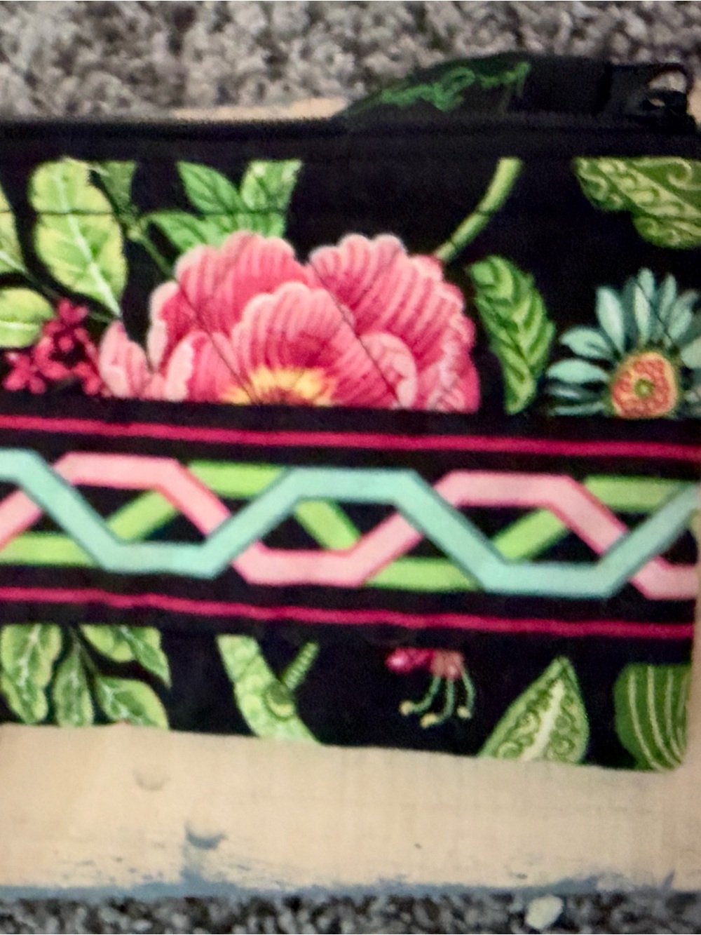 Floral Quilted Zip Pouch - Pink & Black Vera Bradley